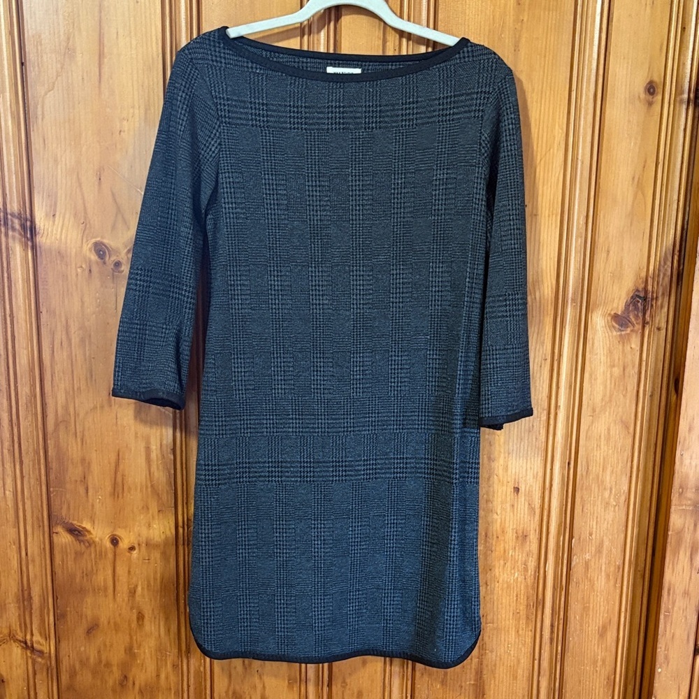 Max Studio Black Plaid 3/4 Sleeve Dress - Shift Dress - Size Medium